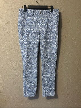 Rafaella Blue and White Printed Cropped Jeans